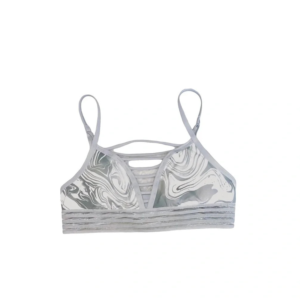 Victoria’s Secret PINK Ultimate Sports Bra Gray White Marble Strappy Neck Xsmall